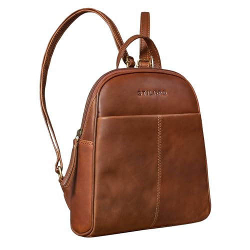 STILORD 'Charlotte' Rucksack Damen Elegant Leder Kleiner City Rucksack Vintage Rucksackhandtasche klein Daypack Freizeit Shopping Echtleder, Farbe:mocca - dunkelbraun von STILORD