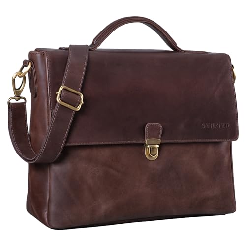 STILORD 'Chase' Ledertasche Aktentasche Vintage Umhängetasche Business Tasche für DIN A4 Dokumente Klassische Bürotasche Trolley aufsteckbar aus echtem Leder, Farbe:Lyon - braun von STILORD