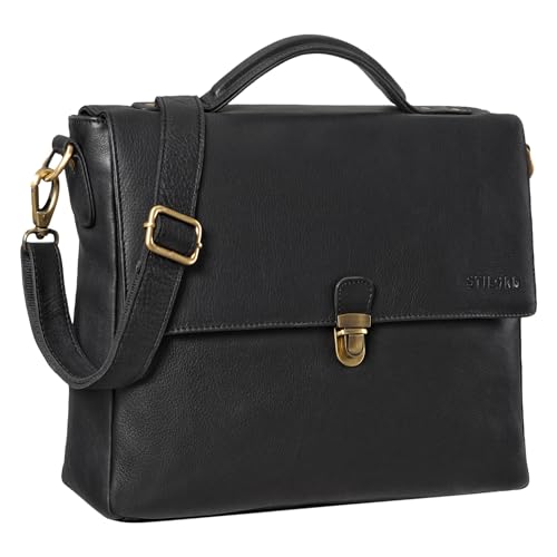 STILORD 'Chase' Ledertasche Aktentasche Vintage Umhängetasche Business Tasche für DIN A4 Dokumente Klassische Bürotasche Trolley aufsteckbar aus echtem Leder, Farbe:schwarz von STILORD