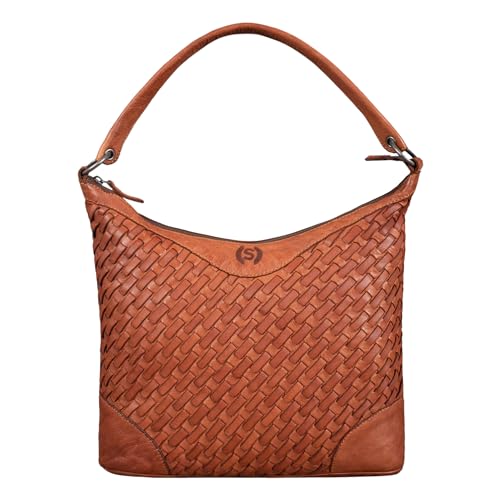 STILORD 'Chiara' Damentasche Leder Cognac Handtasche Groß Shopper Frauen Ledertasche Hobo Tasche Elegante Schultertasche Tote Bag Vintage Geflochten, Farbe:vintage - cognac von STILORD