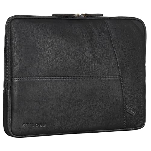 STILORD 'Chuck' Stillvolle Laptoptasche Sleeve 15.6 Zoll Leder Dokumententasche Laptop Hülle Notebook Tasche Arbeitstasche Damen Ledertasche Herren Echt-Leder, Farbe:schwarz von STILORD