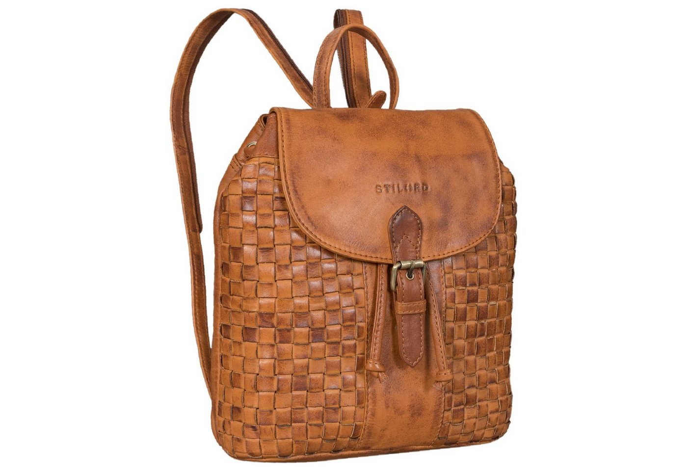 STILORD Cityrucksack "Camilla" Kleiner Lederrucksack Damen im Boho-Look geflochten von STILORD