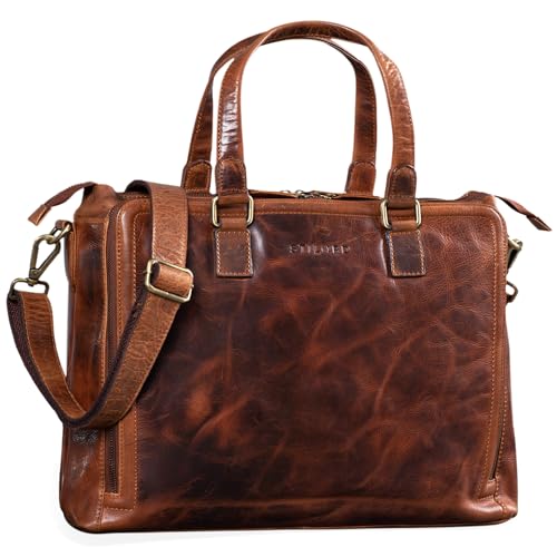 STILORD 'Claire' Businesstasche Damen Leder 15 Zoll Laptoptasche DIN A4 Aktentasche Umhängetasche und Handtasche Büro, Farbe:Kara - Cognac von STILORD