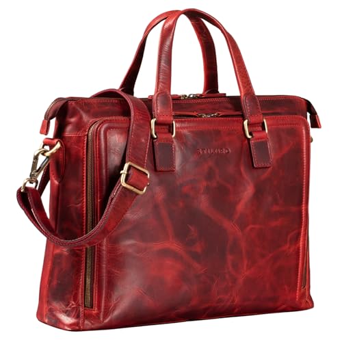 STILORD 'Claire' Businesstasche Damen Leder 15 Zoll Laptoptasche DIN A4 Aktentasche Umhängetasche und Handtasche Büro, Farbe:Kara - rot von STILORD
