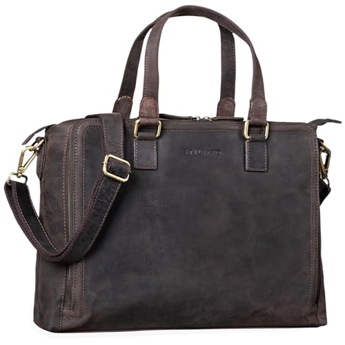 STILORD 'Claire' Businesstasche Damen Leder 15 Zoll Laptoptasche DIN A4 Aktentasche Umhängetasche und Handtasche Büro, Farbe:dunkel - braun von STILORD