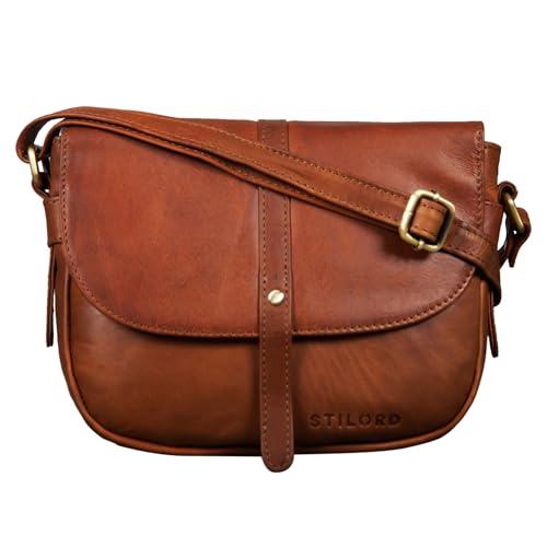 STILORD 'Clara' Kleine Umhängetasche Frauen Leder Vintage Handtasche zum Ausgehen klassische Abendtasche Partytasche Freizeittasche Echtleder, Farbe:cognac - braun von STILORD