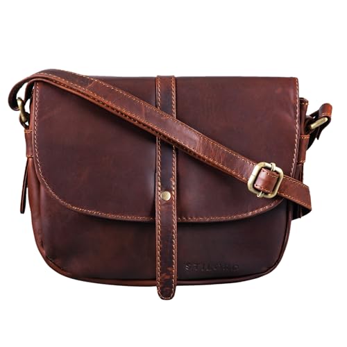 STILORD 'Clara' Kleine Umhängetasche Frauen Leder Vintage Handtasche zum Ausgehen klassische Abendtasche Partytasche Freizeittasche Echtleder, Farbe:cognac - dunkelbraun von STILORD