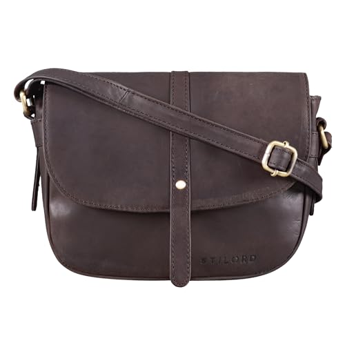 STILORD 'Clara' Kleine Umhängetasche Frauen Leder Vintage Handtasche zum Ausgehen klassische Abendtasche Partytasche Freizeittasche Echtleder, Farbe:matt - dunkelbraun von STILORD