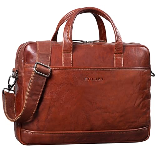 STILORD 'Claudius' Große Vintage Umhängetasche Leder Aktentasche 15,6 Zoll Laptoptasche mit Reißverschluss und abnehmbaren Schultergurt Lehrertasche, Farbe:Brandy - braun von STILORD