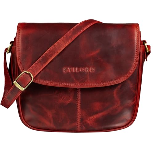 STILORD 'Cleo' Damentasche Echtleder Vintage Handtasche Ledertasche für Frauen zum Umhängen ideal als Kleine Abendtasche Ausgehtasche Shopper Tasche Leder, Farbe:kara - rot von STILORD