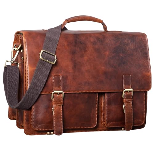 STILORD 'Clifford' Leder Businesstasche Braun groß Herren Damen Vintage Umhängetasche Aktentasche 14 Zoll A4 echtes Rindsleder aufsteckbar für Trolley, Farbe:prestige - braun von STILORD