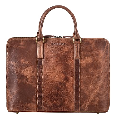 STILORD 'Clover' Arbeitstasche Damen Leder Businesstasche Vintage Laptoptasche 13,3 Zoll Dokumentenmappe DIN A4 Aktentasche Konferenzmappe Echtleder, Farbe:Napoli - braun von STILORD