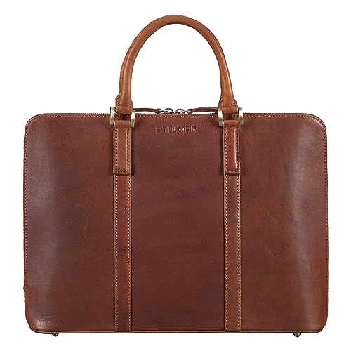 STILORD 'Clover' Arbeitstasche Damen Leder Businesstasche Vintage Laptoptasche 13,3 Zoll Dokumentenmappe DIN A4 Aktentasche Konferenzmappe Echtleder, Farbe:Porto - Cognac von STILORD