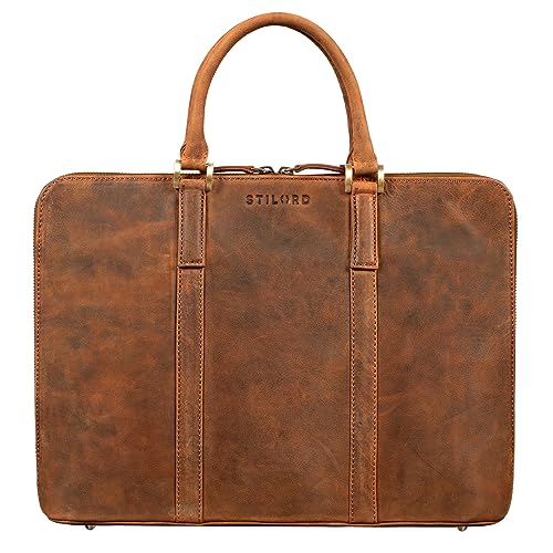 STILORD 'Clover' Arbeitstasche Damen Leder Businesstasche Vintage Laptoptasche 13,3 Zoll Dokumentenmappe DIN A4 Aktentasche Konferenzmappe Echtleder, Farbe:aneto - braun von STILORD