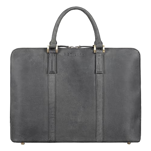 STILORD 'Clover' Arbeitstasche Damen Leder Businesstasche Vintage Laptoptasche 13,3 Zoll Dokumentenmappe DIN A4 Aktentasche Konferenzmappe Echtleder, Farbe:avaro - grau von STILORD