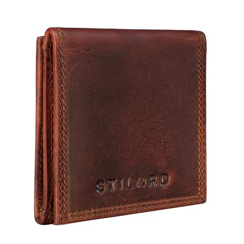 STILORD 'Cody' Wiener Schachtel Leder mit Geldscheinfach kleines Portemonnaie Mini Geldbörse Slim Wallet Vintage Münzbörse Münzetui Echtleder, Farbe:Kara - Cognac von STILORD