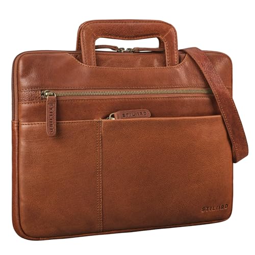 STILORD 'Cole' Vintage Laptoptasche 14 Zoll Leder Herren Schmal Laptophülle Echtleder Dokumententasche für Laptop Arbeit Business Reise, Farbe:maraska - braun von STILORD