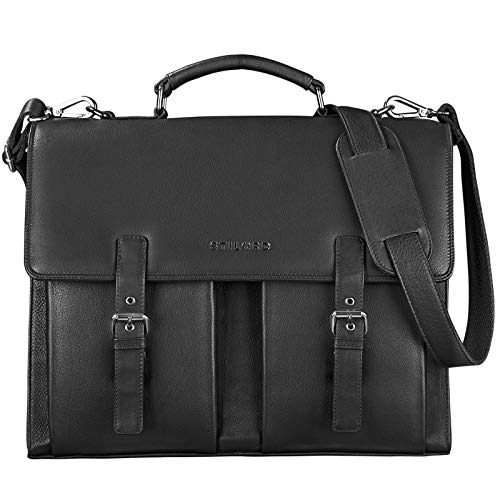 STILORD 'Constantin' Vintage Lehrertasche Aktentasche Herren Damen Bürotasche Hauptfach für 15.6 Zoll Laptop Umhängetasche groß Leder, Farbe:schwarz von STILORD