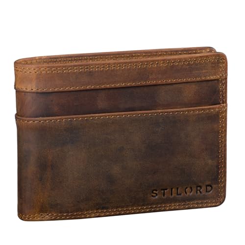 STILORD 'Cooper' RFID Leder Brieftasche Herren Vintage Portemonnaie Männer mit Ausweisfach und Ausleseschutz in Schwarzer Geschenkbox, Farbe:mittel - braun von STILORD