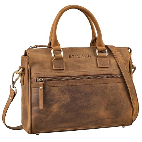 STILORD 'Corrine' Modische Handtasche Damen Leder Mittelgroß Shopper mit Reißverschluss Henkeltasche und Schultertasche Frauen Lederhandtasche Damen Echtleder, Farbe:vinto - braun von STILORD