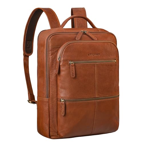 STILORD 'Coryo' Laptop Rucksack Leder | Groß & Stilvoll | 17 Zoll Businessrucksack für Damen und Herren | Lederrucksack für Arbeit | aus hochwertigem Echtleder, Farbe:maraska - braun von STILORD