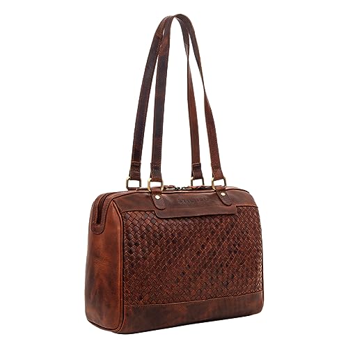 STILORD 'Cosmea' Damen Schultertasche Groß geflochtenes Leder Handtasche Frauen Vintage Business Bag Shopper Hobo Bag Elegante Tote Bag Arbeitstasche, Farbe:Porto - Cognac von STILORD