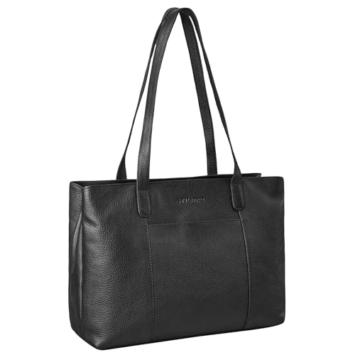 STILORD 'Courtney' Vintage Leder Handtasche Damen Shopper Groß Schultertasche Frauen Echtleder Tasche Laptop 14 Zoll für Shopping Business Uni, Farbe:schwarz von STILORD