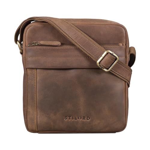 STILORD 'Craig' Herren Schultertasche klein Leder Umhängetasche Männer Herrenhandtasche für 10,1 Zoll echtes Vintage Rindsleder, Farbe:mittel - braun von STILORD