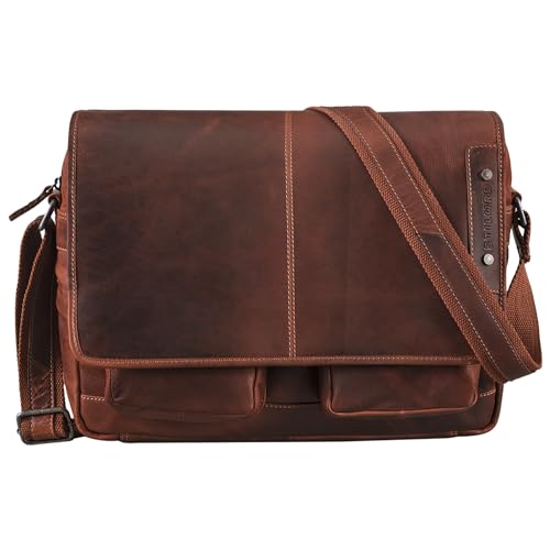 STILORD 'Curtis' Umhängetasche Leder als Messenger Bag oder Aktentasche Vintage Laptoptasche 15,6 Zoll Schultertasche Büchertasche Echtleder, Farbe:Porto - Cognac von STILORD