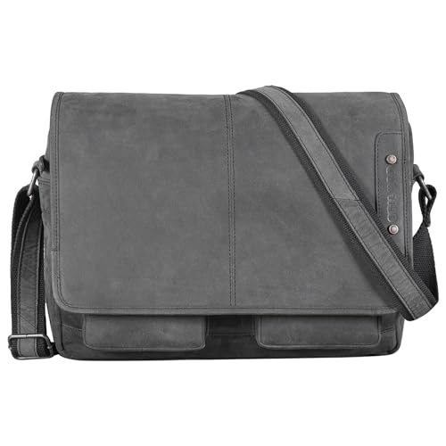 STILORD 'Curtis' Umhängetasche Leder als Messenger Bag oder Aktentasche Vintage Laptoptasche 15,6 Zoll Schultertasche Büchertasche Echtleder, Farbe:avaro - grau von STILORD