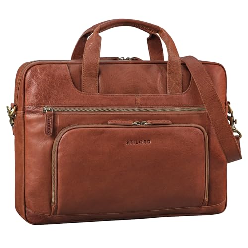 STILORD 'Cyrus' Vintage Laptoptasche 17 Zoll Leder Herren Groß Business-Tasche Echtleder Umhängetasche für Laptop 17,3 Zoll Arbeit Business Reise, Farbe:maraska - braun von STILORD