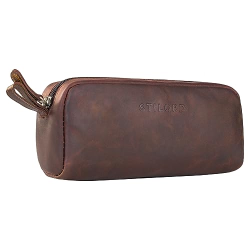 STILORD 'Dale' Federtasche Leder groß Federmappe Büro Federmäppchen Lehrer Zubehör Vintage Stiftemappe Echtleder Stife-Etui, Farbe:Cognac - Dunkelbraun von STILORD