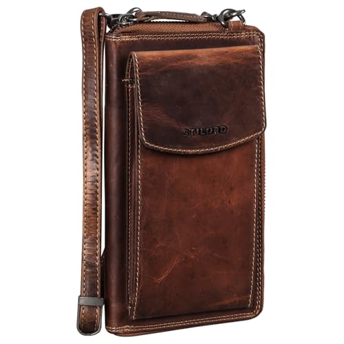 STILORD Damen Umhänge Geldbeutel aus Leder mit Handyfach - 2 in 1 Geldbörse Handytasche zum Umhängen - Crossbody Portemonnaie für Frauen 'Sarah' Echtleder groß, Farbe:salerno - braun von STILORD