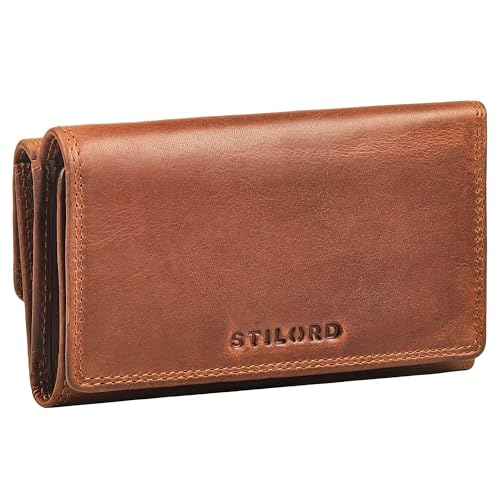 STILORD 'Daria' Moderne Echtleder Geldbörse Damen Leder Portemonnaie Groß RFID Geldbeutel Frauen Brieftasche Lang Geldtasche 14 Kartenfächern Extra Münzfach im Querformat, Farbe:Kara - Cognac von STILORD