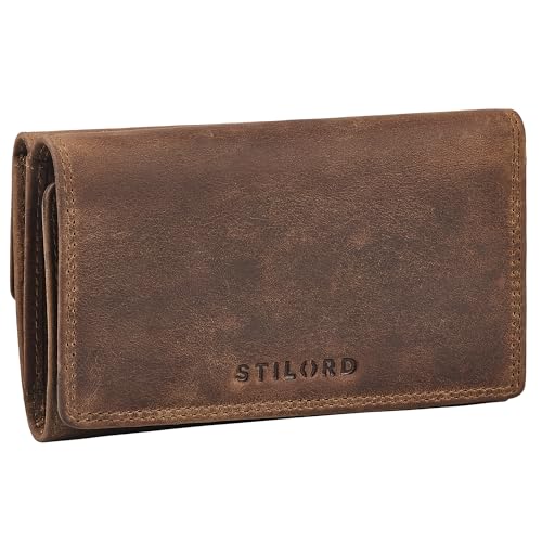 STILORD 'Daria' Moderne Echtleder Geldbörse Damen Leder Portemonnaie Groß RFID Geldbeutel Frauen Brieftasche Lang Geldtasche 14 Kartenfächern Extra Münzfach im Querformat, Farbe:mittel - braun von STILORD