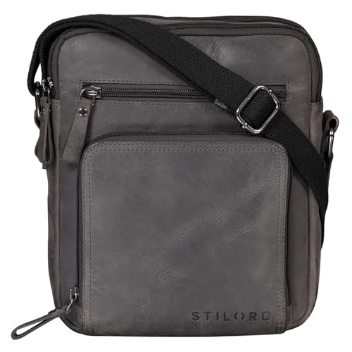 STILORD 'Darius' Umhängetasche Herren Leder - Drei Hauptfächer - Kleine Messenger Bag Ledertasche Männer Handtasche - Kompaktes Raumwunder Vintage Stil Echtleder, Farbe:graphit von STILORD