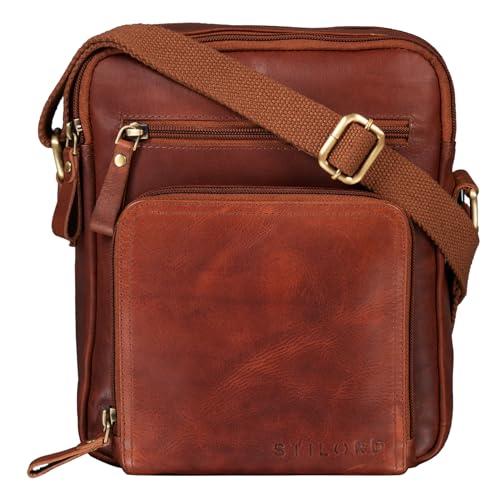 STILORD 'Darius' Umhängetasche Herren Leder - Drei Hauptfächer - Kleine Messenger Bag - Kompaktes Raumwunder - Moderner Vintage Stil - Echtleder, Farbe:porto - cognac von STILORD