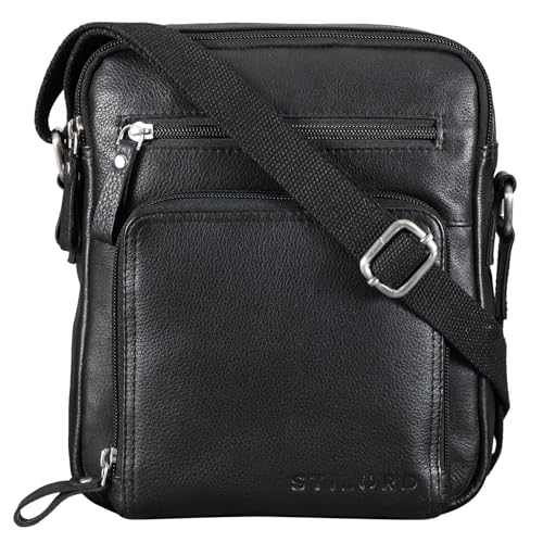 STILORD 'Darius' Umhängetasche Herren Leder - Drei Hauptfächer - Kleine Messenger Bag Ledertasche Männer Handtasche - Kompaktes Raumwunder Vintage Stil Echtleder, Farbe:schwarz von STILORD