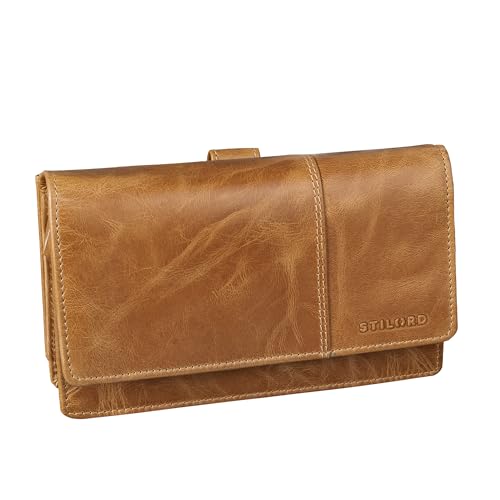 STILORD 'Darla' 3-in-1 Leder Handytasche mit Geldbörse zum Umhängen Damen Portemonnaie Groß 9 Kartenfächer RFID-Schutz Frauen Geldbeutel Handy Umhängetasche Echtleder, Farbe:Perugia-braun von STILORD