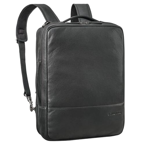 STILORD 'Dash' Praktischer 2 in 1 Rucksack Leder XL Laptoptasche 15-16 Unisex Multifunktionstasche Umwandelbar Echtleder Aktentasche Business Anti Diebstahl Umhängetasche, Farbe:obsidian schwarz von STILORD
