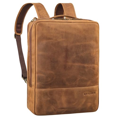 STILORD 'Dash' Praktischer 2 in 1 Rucksack Leder XL Laptoptasche 15-16 Unisex Multifunktionstasche Umwandelbar Echtleder Aktentasche Business Anti Diebstahl Umhängetasche, Farbe:sepia - braun von STILORD