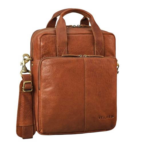 STILORD 'Dave' Männer Tasche Leder Kompakt Umhängetasche Reise Laptop 13,3 Zoll für MacBook Tablettasche Herrentasche Leder Braun Vintage Messenger Bag Echtleder von STILORD