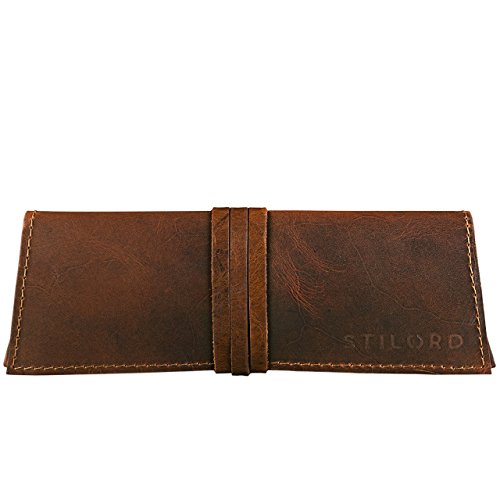 STILORD 'David' Federmäppchen aus echtem Büffel Leder im Vintage Look Etui Griffelmappe Federmappe Schreibmappe Federtasche, Farbe:Cognac - Dunkelbraun von STILORD