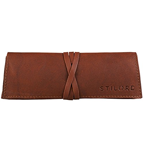 STILORD 'David' Federmäppchen aus echtem Büffel Leder im Vintage Look Etui Griffelmappe Federmappe Schreibmappe Federtasche, Farbe:Cognac - braun von STILORD