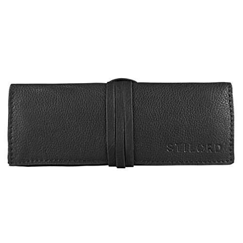 STILORD 'David' Federmäppchen aus echtem Büffel Leder im Vintage Look Etui Griffelmappe Federmappe Schreibmappe Federtasche, Farbe:schwarz von STILORD