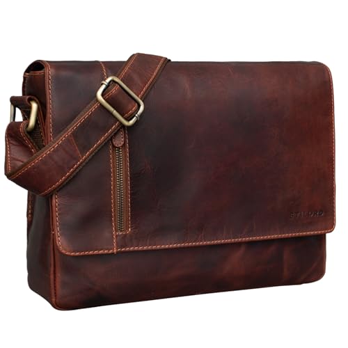 STILORD 'Davis' Messenger Bag Leder 13 Zoll Laptop Tasche Vintage Umhängetasche Schultertasche für Uni Büro Büchertasche Messengertasche Echtleder, Farbe:siena - braun von STILORD