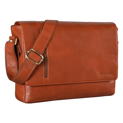 STILORD 'Davis' Messenger Bag Leder 13 Zoll Laptop Tasche Vintage Umhängetasche Schultertasche für Uni Büro Büchertasche Messengertasche Echtleder, Farbe:vegetabil - Brandy von STILORD