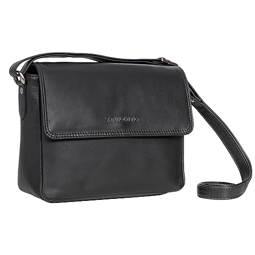 STILORD 'Denisse' Schultertasche Damen Leder Damen-Handtasche zum Umhängen Vintage Elegante Ledertasche Damen Crossbody Bag Echtleder, Farbe:schwarz von STILORD