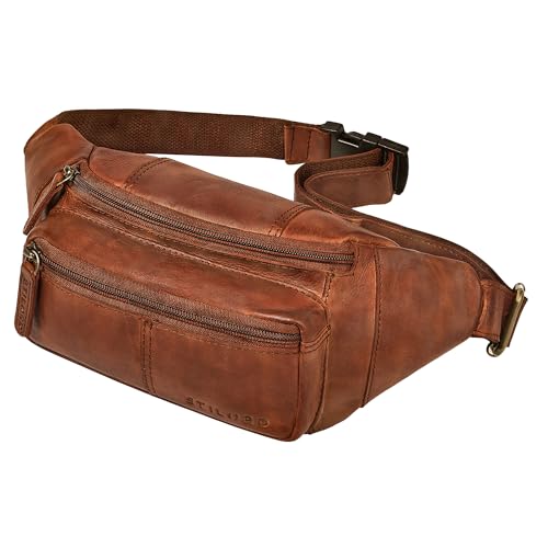 STILORD 'Devon' Vintage Bauchtasche Herren Cognac Leder Gürteltasche mit vielen Fächern - Echtleder Hüfttasche Diebstahlsicher - Männer Brusttasche für Reisen & Festival von STILORD