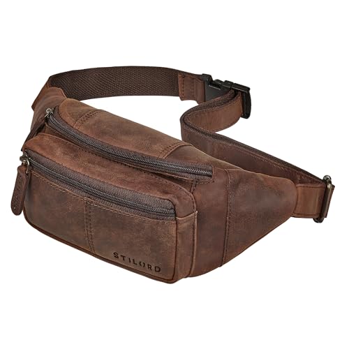 STILORD 'Devon' Vintage Bauchtasche Leder Braun Herren Gürteltasche mit vielen Fächern - Echtleder Hüfttasche Diebstahlsicher - Männer Brusttasche für Reisen & Festival von STILORD